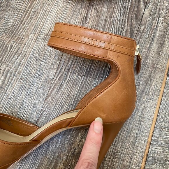 Gianni Bini Leather Ankle Strap Heel Size 6.5 Brown 5 in Zip Back Platform - Picture 16 of 16